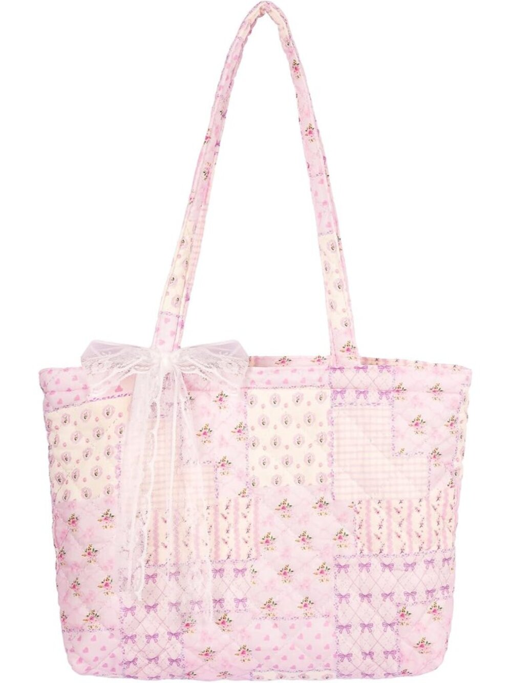 Quilted Small Tote Bag for Women, Lightweight Floral Shoulder Bag,Soft College T